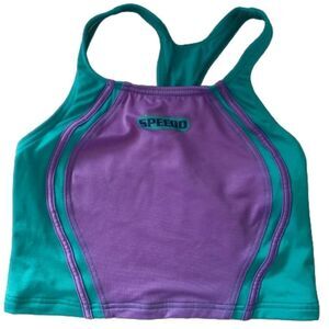 Speedo Swimsuit Top Girls Sz 12 Swim Bathing Colorblock Purple‎ Teal Racerback